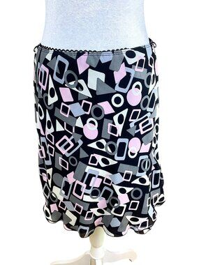 Pantology Geometric Skirt Black Pink Ruffled Layered (S)